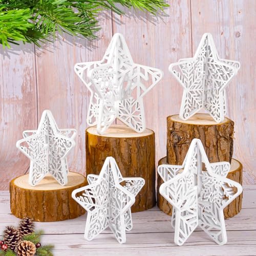 10 x 3D-Schneeflocken-Weihnachts-Tischdekoration, glitzernde Holz-Schneeflocken-Tischaufsätze, 3D-Schnitzerei-Sterne, abgestuftes Tablett, Dekoration für Weihnachten, Urlaub, Party, Bauernhaus, von OuMuaMua