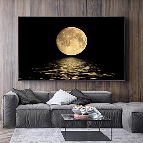 Leinwand Gemälde Schwarz Weiß Mond Moderne Wandkunst Poster und Drucke Kunst Abstrakte Bilder für Wohnzimmer Dekor 70x120 cm Rahmenlos von OuShen