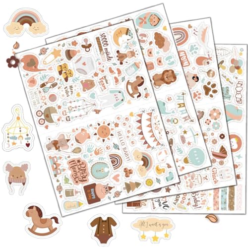 215 Stück Babyalbum Sticker, Baby Sticker Fotoalbum Aufkleber DIY Fotoalbum Sticker Gästebuch Babyparty Mädchen Junge, Braun Sticker Baby Scrapbook Aufkleber Fotoalben Bullet Journal Aufkleber von Ouceanwin