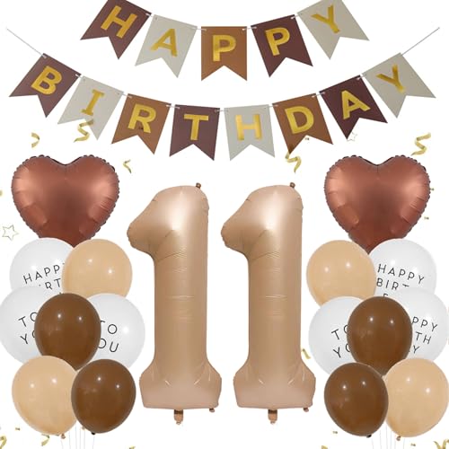 Luftballons 11. Geburtstag Mädchen Junge, Geburtstagsdeko 11 Jahre Braun, Aprikose Helium Ballon 11 Geburtstag Mädchen, Luftballons 11 Beige Braun Kaffee Ballon Happy Birthday Deko 11 Geburtstag Junge von Ouceanwin