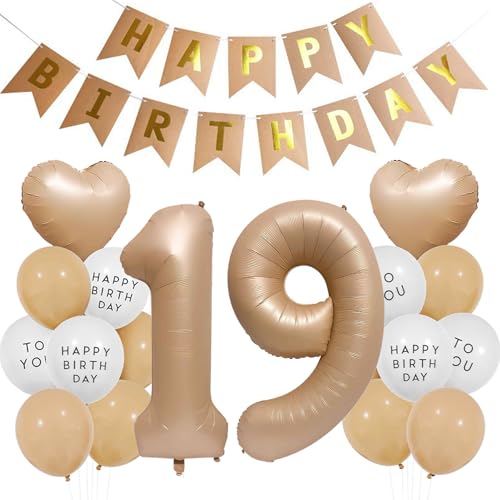 Luftballons 19. Geburtstag Mädchen Junge, Geburtstagsdeko 19 Jahre Braun, Aprikose Ballon 19 Geburtstag Junge Mädchen, Luftballons 19 Beige Braun Ballon Happy Birthday Deko 19 Geburtstag Neutral von Ouceanwin