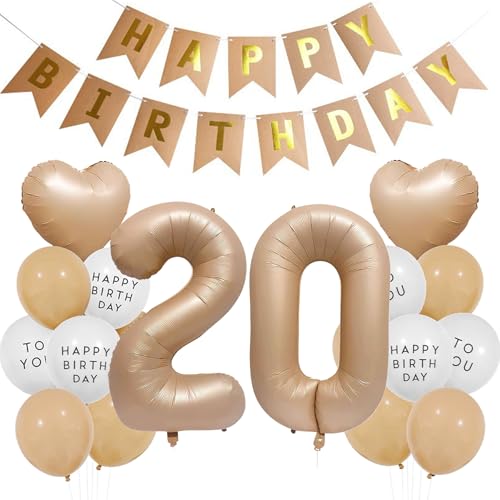 Luftballons 20. Geburtstag Frau Mann, Geburtstagsdeko 20 Jahre Braun, Aprikose Ballon 20 Geburtstag Männer Frauen, Luftballons 20 Beige Braun Ballon Happy Birthday Deko 20 Geburtstag Neutral von Ouceanwin