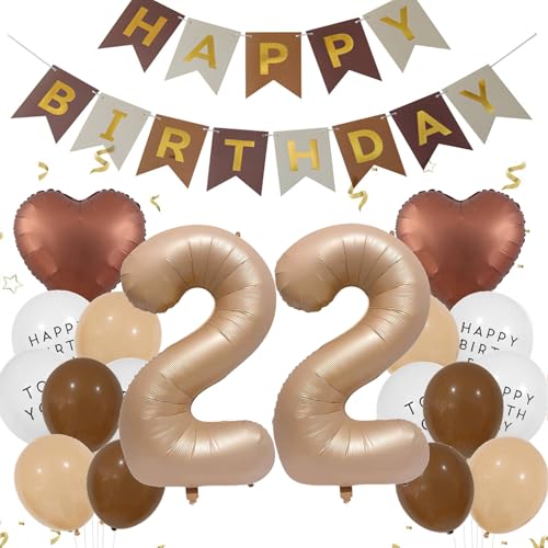 Luftballons 22. Geburtstag Frau Mann, Geburtstagsdeko 22 Jahre Frauen, Ballon 22 Geburtstag Männer, Luftballons 22 Beige Braun Kaffee Ballon Happy Birthday Deko Geburtstag 22 Jahre Party Deko von Ouceanwin