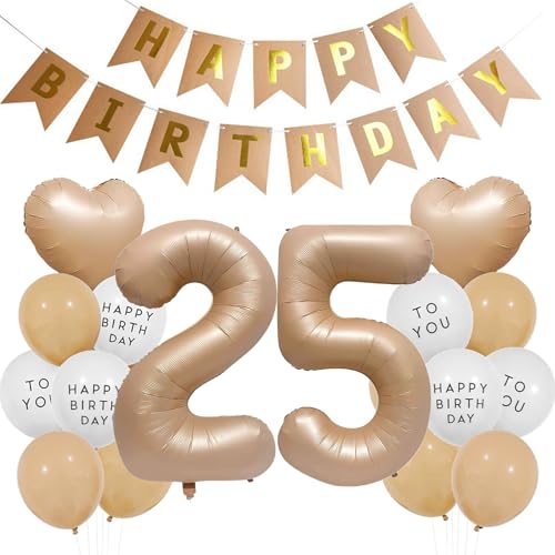 Luftballons 25. Geburtstag Frau Mann, Geburtstagsdeko 25 Jahre Braun, Aprikose Ballon 25 Geburtstag Männer Frauen, Luftballons 25 Beige Braun Ballon Happy Birthday Deko 25 Geburtstag Neutral von Ouceanwin