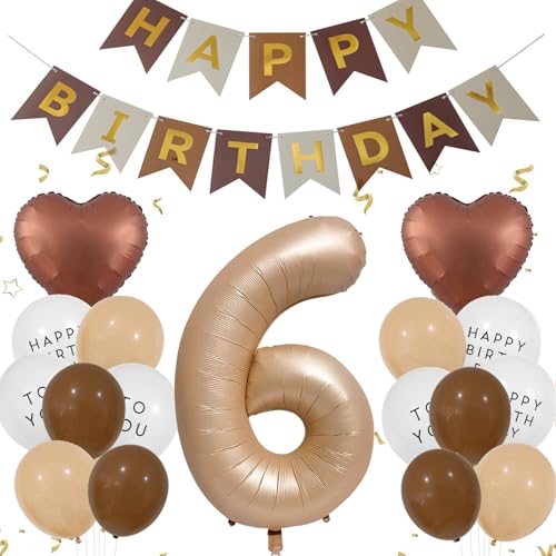 Luftballons 6. Geburtstag Mädchen Junge, Geburtstagsdeko 6 Jahre Braun, Aprikose Helium Ballon 6 Geburtstag Mädchen, Luftballons 6 Beige Braun Kaffee Ballon Happy Birthday Deko 6 Geburtstag Junge von Ouceanwin