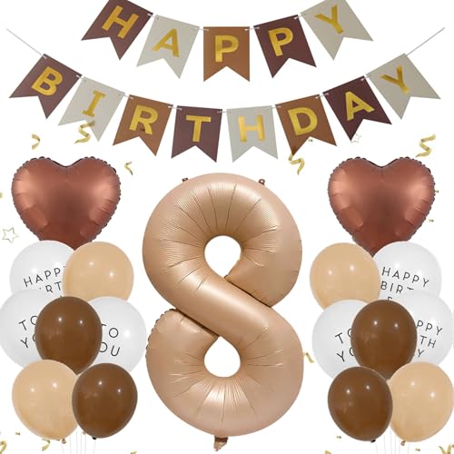 Luftballons 8. Geburtstag Mädchen Junge, Geburtstagsdeko 8 Jahre Braun, Aprikose Helium Ballon 8 Geburtstag Mädchen, Luftballons 8 Beige Braun Kaffee Ballon Happy Birthday Deko 8 Geburtstag Junge von Ouceanwin