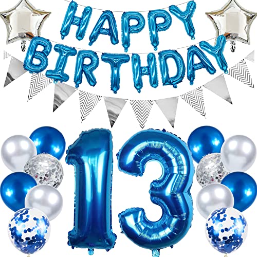 Ouceanwin Geburtstagsdeko 13 Jahre Jungen, Blau Ballon 13. Geburtstag Jungen, Luftballon Happy Birthday Deko Geburtstag 13 Jahre Junge Kindergeburtstag Deko 13. Geburtstag Junge Dekoration set von Ouceanwin