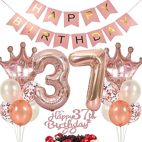 Ouceanwin Luftballon 37. Geburtstag Deko Frauen, Rosegold Geburtstagsdeko 37 Jahre Frau, Tortendeko 37 Geburtstag Frauen, Ballons Happy Birthday Deko 37. Geburtstag Frauen Party Dekoration Set von Ouceanwin