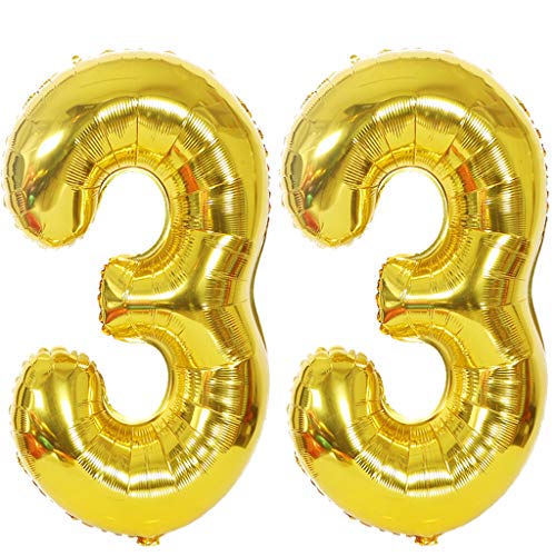 Ouceanwin Luftballons 33 Gold, Helium Ballon 33 Geburtstag Mann Frau Zahl 33 Luftballons Gold, Riesen Folienballon 33 Gold XXL Ballon Zahlen Groß 33 Gold für Geburtstag Hochzeit Jubiläum Party Deko von Ouceanwin