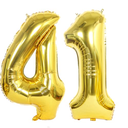 Ouceanwin Luftballons 41 Gold, Helium Ballon 41 Geburtstag Mann Frau Zahl 41 Luftballons Gold, Riesen Folienballon 41 Gold XXL Ballon Zahlen Groß 41 Gold für Geburtstag Hochzeit Jubiläum Party Deko von Ouceanwin