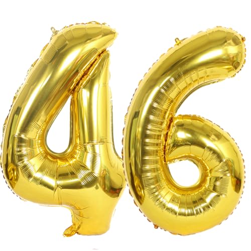 Ouceanwin Luftballons 46 Gold, Helium Ballon 46 Geburtstag Mann Frau Zahl 46 Luftballons Gold, Riesen Folienballon 46 Gold XXL Ballon Zahlen Groß 46 Gold für Geburtstag Hochzeit Jubiläum Party Deko von Ouceanwin