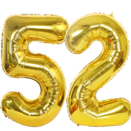 Ouceanwin Luftballons 52 Gold, Helium Ballon 52 Geburtstag Mann Frau Zahl 52 Luftballons Gold, Riesen Folienballon 52 Gold XXL Ballon Zahlen Groß 52 Gold für Geburtstag Hochzeit Jubiläum Party Deko von Ouceanwin