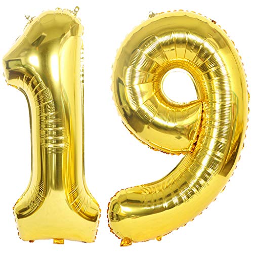 Ouceanwin Luftballons Zahl 19 Gold, Helium Ballon 19 Deko zum Geburtstag Junge Mädchen 19 Jahre, Riesen Folienballon 19 Gold Ballon Zahlen Groß 19 Gold für Geburtstag Hochzeit Jubiläum Party Deko von Ouceanwin