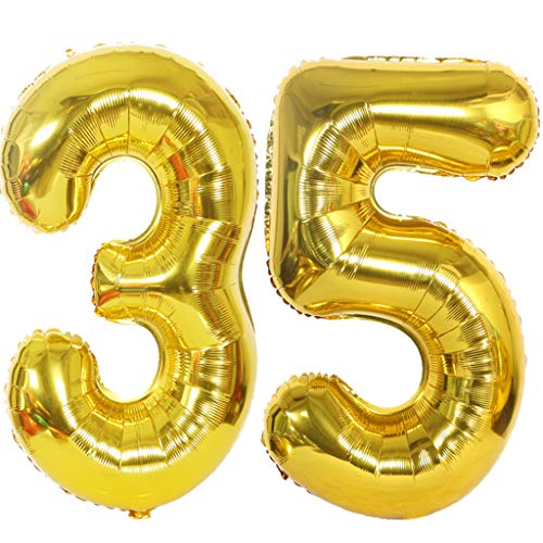 Ouceanwin Luftballons Zahl 35 Gold, Helium Ballon 35 Deko zum Geburtstag Männer Frauen 35 Jahre, Riesen Folienballon 35 Gold Ballon Zahlen Groß 35 Gold für Geburtstag Hochzeit Jubiläum Party Deko von Ouceanwin