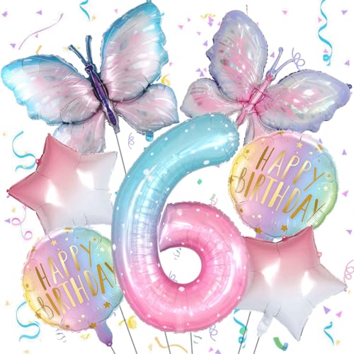 Ouceanwin Schmetterling Deko Geburtstag 6 Jahre Mädchen, Ballons Schmetterling 6. Geburtstag Mädchen, Luftballon Schmetterling Geburtstagsdeko Mädchen 6 Jahre Schmetterling Party Deko Kindergeburtstag von Ouceanwin