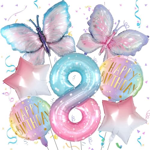 Ouceanwin Schmetterling Deko Geburtstag 8 Jahre Mädchen, Ballons Schmetterling 8. Geburtstag Mädchen, Luftballon Schmetterling Geburtstagsdeko Mädchen 8 Jahre Schmetterling Party Deko Kindergeburtstag von Ouceanwin