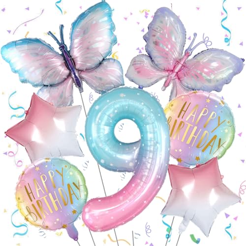 Ouceanwin Schmetterling Deko Geburtstag 9 Jahre Mädchen, Ballons Schmetterling 9. Geburtstag Mädchen, Luftballon Schmetterling Geburtstagsdeko Mädchen 9 Jahre Schmetterling Party Deko Kindergeburtstag von Ouceanwin