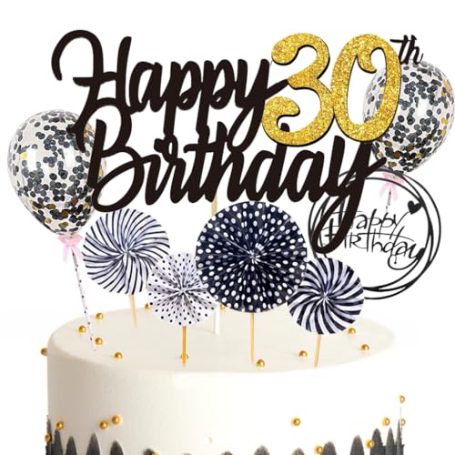 Ouceanwin Tortendeko 30. Geburtstag Frau Mann, Schwarz Kuchen Topper Happy 30th Birthday, Glitzer Kuchen Deko Geburtstag Junge 30 Jahre Cake Topper Geburtstag Deko 30 Jahre Frauen Männer von Ouceanwin