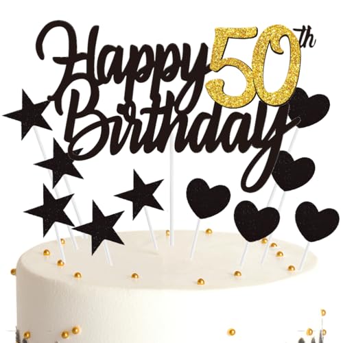 Ouceanwin Tortendeko 50 Geburtstag Frau Mann, Cake Topper Happy 50th Birthday Deko Schwarz Gold, Glitter Kuchendeko Geburtstag 50 Jahre Kuchen Topper 50. Geburtstag Frauen Männer von Ouceanwin