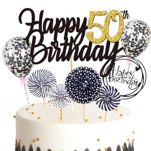 Ouceanwin Tortendeko 50. Geburtstag Frau Mann, Schwarz Kuchen Topper Happy 50th Birthday, Glitzer Kuchen Deko Geburtstag Junge 50 Jahre Cake Topper Geburtstag Deko 50 Jahre Frauen Männer von Ouceanwin