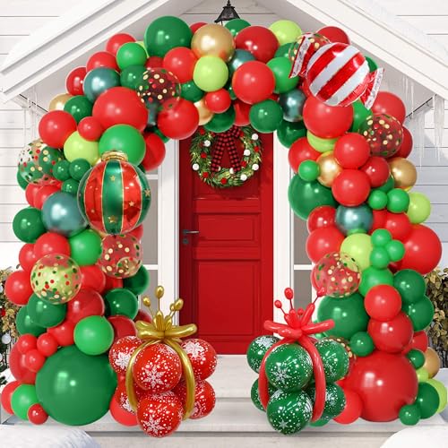 192 Stück Weihnachtsballons Bogen Girlande Kit Zuckerstange Rentier Ball Folienballon Geschenkbox Rot Grün Gold Ballons für Weihnachten Urlaub Neujahr Indoor Outdoor Weihnachten Geburtstag Party von Ouddy Party