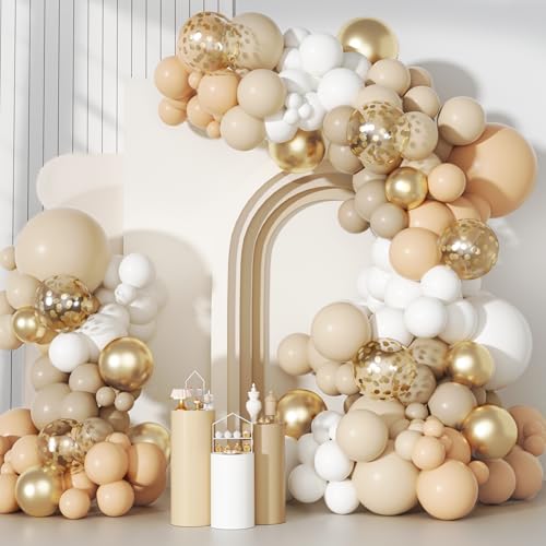 Ouddy Party Weißer Sand Gold Ballonbogen Girlande Kit, Verschiedene Größen 18 12 10 5 Zoll Beige Nude Creme Neutral Latex Metallic Konfetti Ballon für Babyparty Hochzeit Geburtstag Party Dekorationen von Ouddy Party