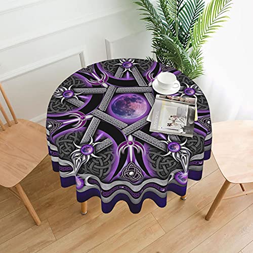 Lila Wicca Wiccan Stern Pentagramm Pentacle Runde Tischdecke Spritzwasserfest für Outdoor Indoor Tisch 60 Zoll von Oudrspo