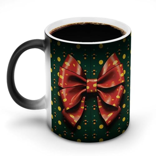 Oudrspo Stil Geschenkpapier mit Schleife, Keramik-Kaffeetasse, 312 ml, wärmeempfindliche magische Kaffeetasse, Farbwechsel-Kaffeetasse, Teetasse für Frauen und Männer von Oudrspo