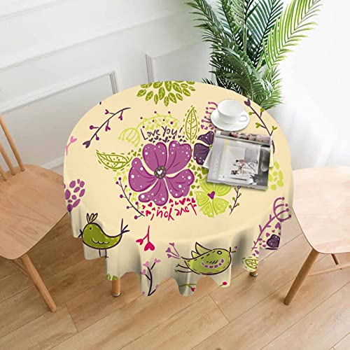 Runde Tischdecke 60 Zoll Garten, Blume, Blumen, Vogel, Zweig, Pflanze, Cartoon, Blatt, Gelb, waschbar, Polyester-Tischdecke, Tischdecke, Dekoration für Picknick, Küche, Urlaubsparty Runde Tischdecke 60 Zoll Garten, Blume, Blumen, Vogel, Zweig, Pflanze, Cartoon, Blatt, Gelb, waschbar, Polyester-Tischdecke, Tischdecke, Dekoration für Picknick, Küche, Urlaubsparty von Oudrspo