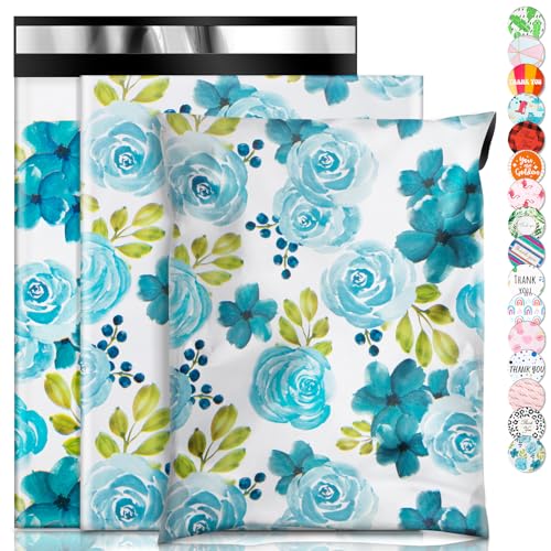 Oududianzi Poly-Versandtaschen, 25,4 x 33 cm, 50 Stück, modische Versandtaschen, Kunststoff-Verpackungsbeutel, selbstverschließende Polymailer, Versandtaschen für Business, Kleidung (Blaue Rose) von Oududianzi