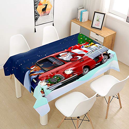 Ouduo 3D Weihnachten Tischdecke Wasserdicht Fleckschutz Ölfest Polyester Rechteckig, Pflegeleicht Abwaschbar Outdoor Garten Deko Mehrzweck Farbe & Größe Wählbar (Weihnachtslastwagen,140x140cm) von Ouduo