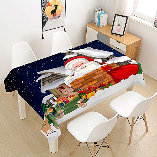 Ouduo 3D Weihnachten Tischdecke Wasserdicht Fleckschutz Ölfest Polyester Rechteckig, Pflegeleicht Abwaschbar Outdoor Garten Deko Mehrzweck Farbe & Größe Wählbar (Weihnachtsmann,140x220cm) von Ouduo