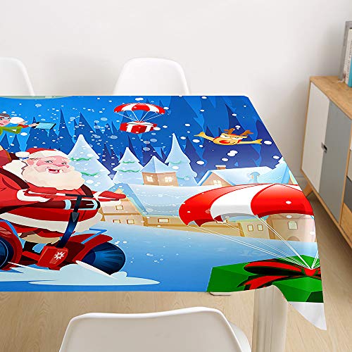 Ouduo 3D Weihnachten Tischdecke Wasserdicht Polyester Rechteckig, Pflegeleicht Fleckschutz Ölfest Abwaschbar Mehrzweck Bedruckte Tischdecke für Home Küche Dekoration (Blau 1,140x140cm) von Ouduo