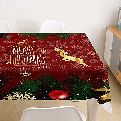 Ouduo Weihnachtstischdecke Wasserdicht Polyester Rechteckig Fleckschutz Abwaschbar Mehrzweck Bedruckte Tischdecke für Home Küche Dekoration (Rot,100x140cm) von Ouduo