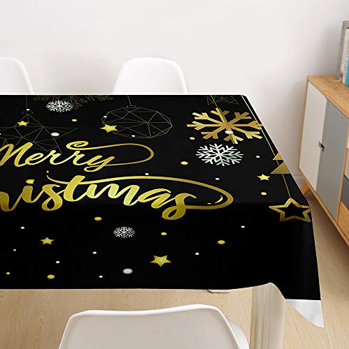 Ouduo 3D Weihnachten Tischdecke Wasserdicht Polyester Rechteckig, Pflegeleicht Fleckschutz Ölfest Abwaschbar Mehrzweck Bedruckte Tischdecke für Home Küche Dekoration (Schwarz,140x180cm) von Ouduo