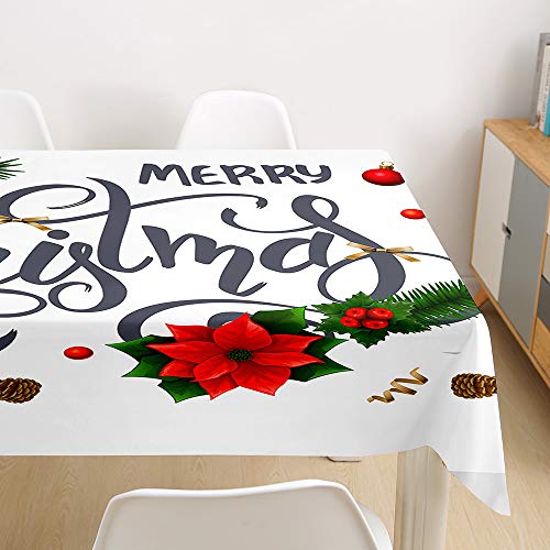 Ouduo 3D Weihnachten Tischdecke Wasserdicht Polyester Rechteckig, Pflegeleicht Fleckschutz Ölfest Abwaschbar Mehrzweck Bedruckte Tischdecke für Home Küche Dekoration (Weiß,140x240cm) von Ouduo