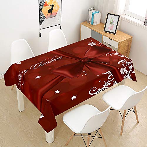 Ouduo 3D Weihnachten Tischdecke Wasserdicht Polyester Rechteckig, Pflegeleicht Fleckschutz Ölfest Abwaschbar Mehrzweck Bedruckte Tischdecke für Home Küche Dekoration (rote Schleife,140x140cm) von Ouduo