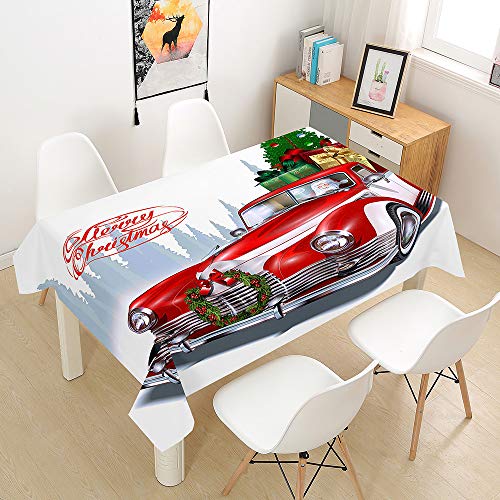 Ouduo 3D Weihnachten Tischdecke Wasserdicht Polyester Rechteckig, Pflegeleicht Fleckschutz Ölfest Abwaschbar Mehrzweck Bedruckte Tischdecke für Home Küche Dekoration (rotes Auto,60x60cm) von Ouduo