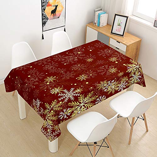 Ouduo Rote Weihnachten Tischdecke Wasserdicht Fleckschutz Ölfest Polyester Rechteckig, Pflegeleicht Abwaschbar Outdoor Garten Deko Mehrzweck Farbe & Größe Wählbar (Goldene Schneeflocke,60x60cm) von Ouduo