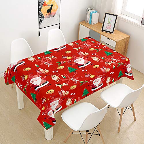 Ouduo Rote Weihnachten Tischdecke Wasserdicht Fleckschutz Ölfest Polyester Rechteckig, Pflegeleicht Abwaschbar Outdoor Garten Deko Mehrzweck Farbe & Größe Wählbar (Weihnachtsmann,140x160cm) von Ouduo