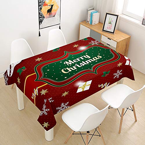 Ouduo Rote Weihnachten Tischdecke Wasserdicht Fleckschutz Ölfest Polyester Rechteckig, Pflegeleicht Abwaschbar Outdoor Garten Deko Mehrzweck Farbe & Größe Wählbar (Weiße Geschenkbox,100x140cm) von Ouduo