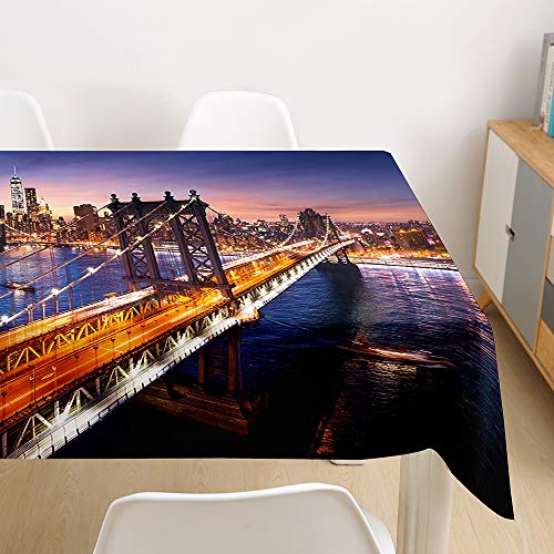 Ouduo Tischdecke Wasserdicht Polyester Rechteckig, Pflegeleicht Fleckschutz Ölfest Abwaschbar Mehrzweck 3D-Stadtdruck Tischdecke für Home Küche Dekoration (New York Nachtansicht,100x140cm) von Ouduo