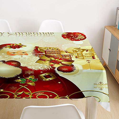 Ouduo Weihnachten Tischdecke Wasserdicht Polyester Rechteckig, Pflegeleicht Fleckschutz Ölfest Abwaschbar Mehrzweck Bedruckte Tischdecke für Home Küche Dekoration (Goldenes Weihnachten,140x160cm) von Ouduo