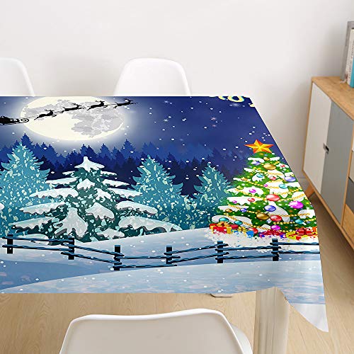 Ouduo Weihnachten Tischdecke Wasserdicht Polyester Rechteckig, Pflegeleicht Fleckschutz Ölfest Abwaschbar Mehrzweck Bedruckte Tischdecke für Home Küche Dekoration (Heiligabend,140x160cm) von Ouduo