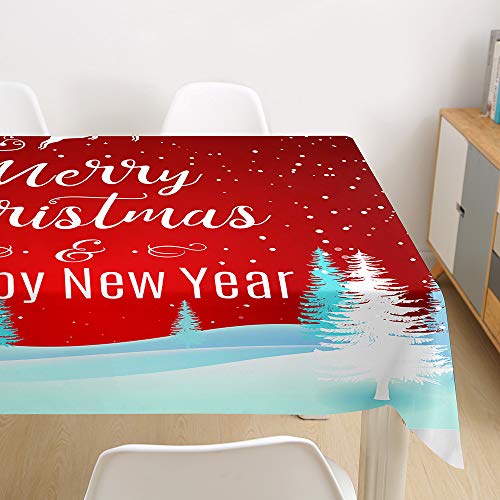 Ouduo Weihnachten Tischdecke Wasserdicht Polyester Rechteckig, Pflegeleicht Fleckschutz Ölfest Abwaschbar Mehrzweck Bedruckte Tischdecke für Home Küche Dekoration (Rote Weihnachten,100x140cm) von Ouduo