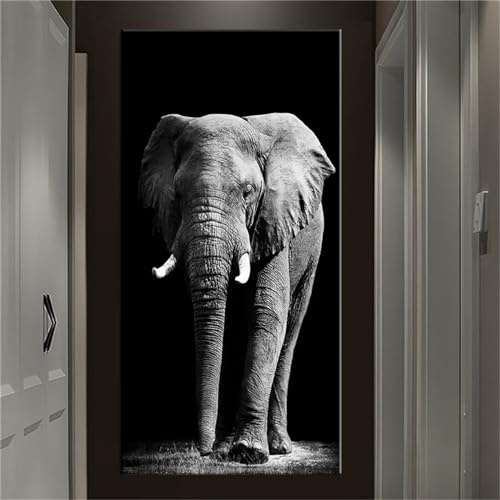 Diamond Painting,5D Diamant Painting DIY Bastelset Erwachsene Full Diamant Schwarzer weißer Elefant Diamond Art Bilder,Kinder Stickerei Round Diamond Malen Nach Zahlen Set, Home Decor 50x150cm-410 von Oujkeef