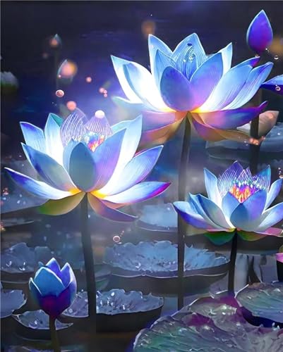 Oujkeef Blau Diamond Painting Erwachsene,5D Diamond Painting Bilder Lotus Diamond Painting Kinder Anfänger,DIY Diamond Painting Runden Steine Vollbild Kreuzstich,Deko Wand Wohnzimmer 15x25cm -Y61 von Oujkeef