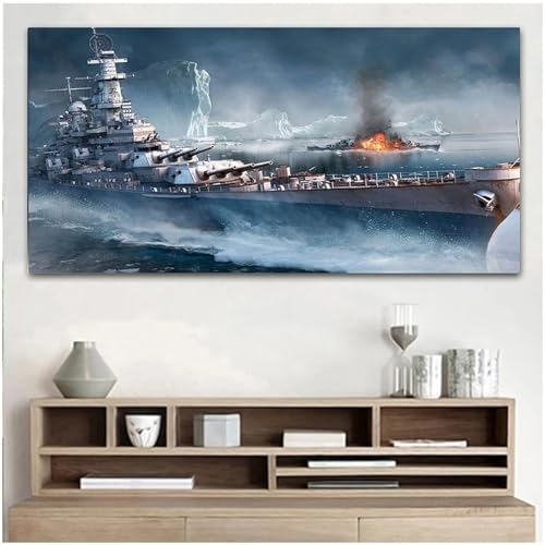 Oujkeef Diamant Painting Bilder,5D Diamond Painting DIY Set Erwachsene Diamond Painting Zubehör Malen Nach Zahlen Erwachsene Kinder für Geschenk Home Wall Décor,Schlachtschiff,60x120cm-s171 von Oujkeef