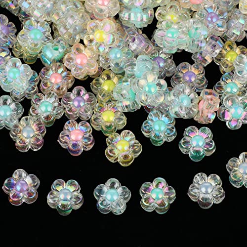 Ouligay 200 Stück Acryl Blumen Perlen Transparente Blumenperlen 12mm Flower Beads Kawaii Bonbonfarben Blumenperlen für DIY Armbändern Halsketten Ringen Ohrringen Schmuckherstellung Handwerk von Ouligay