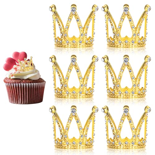 Ouligay 6 Stück Mini Krone Tortendeko Gold Crown Cake Topper Kleine Krone Tortenaufsatz 4,5 x 3,5 cm Goldene Krone Kuchen Topper mit Strass für Geburtstag Party Hochzeit Schmuck Machen von Ouligay